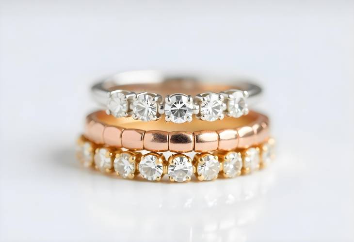 Stunning Close Up of Diamond Stacked Rings in Gold Tones